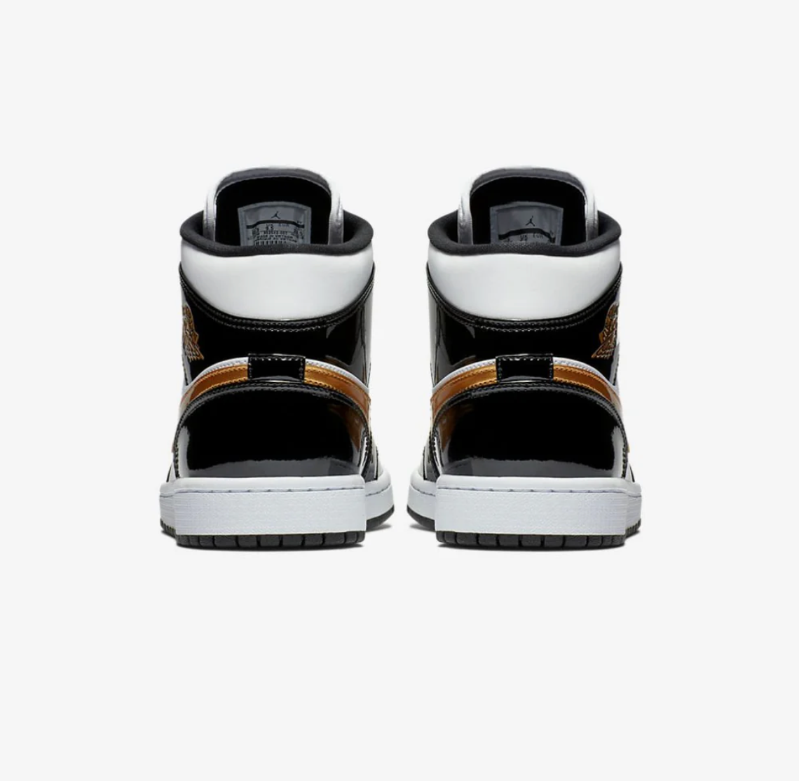Jordan 1 Mid Patent Black White Gold