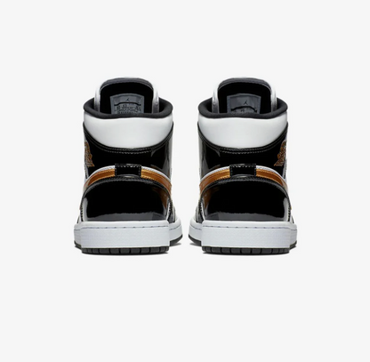 Jordan 1 Mid Patent Black White Gold